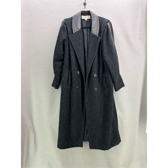 Vintage 80s Maggie Lawrence Wool Blend Leather Accented Overcoat Size 12 - Picture 1 of 9